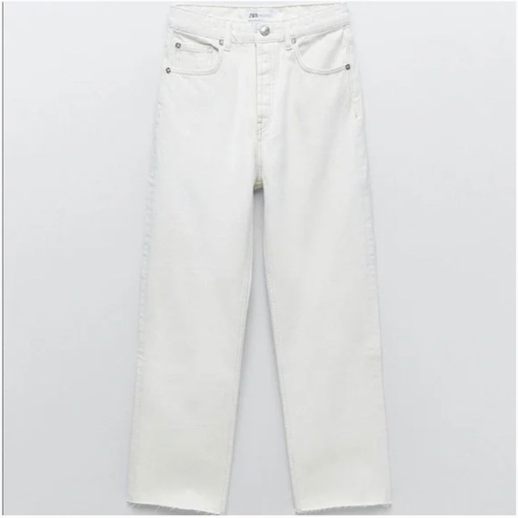 Zara High Rise Straight Leg Jeans In Ecru • Sz 00 - Picture 6 of 7